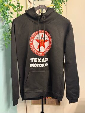 Texaco Motor Oil Logo Black Pullover Hoodie Unisex Adult Size L Retro